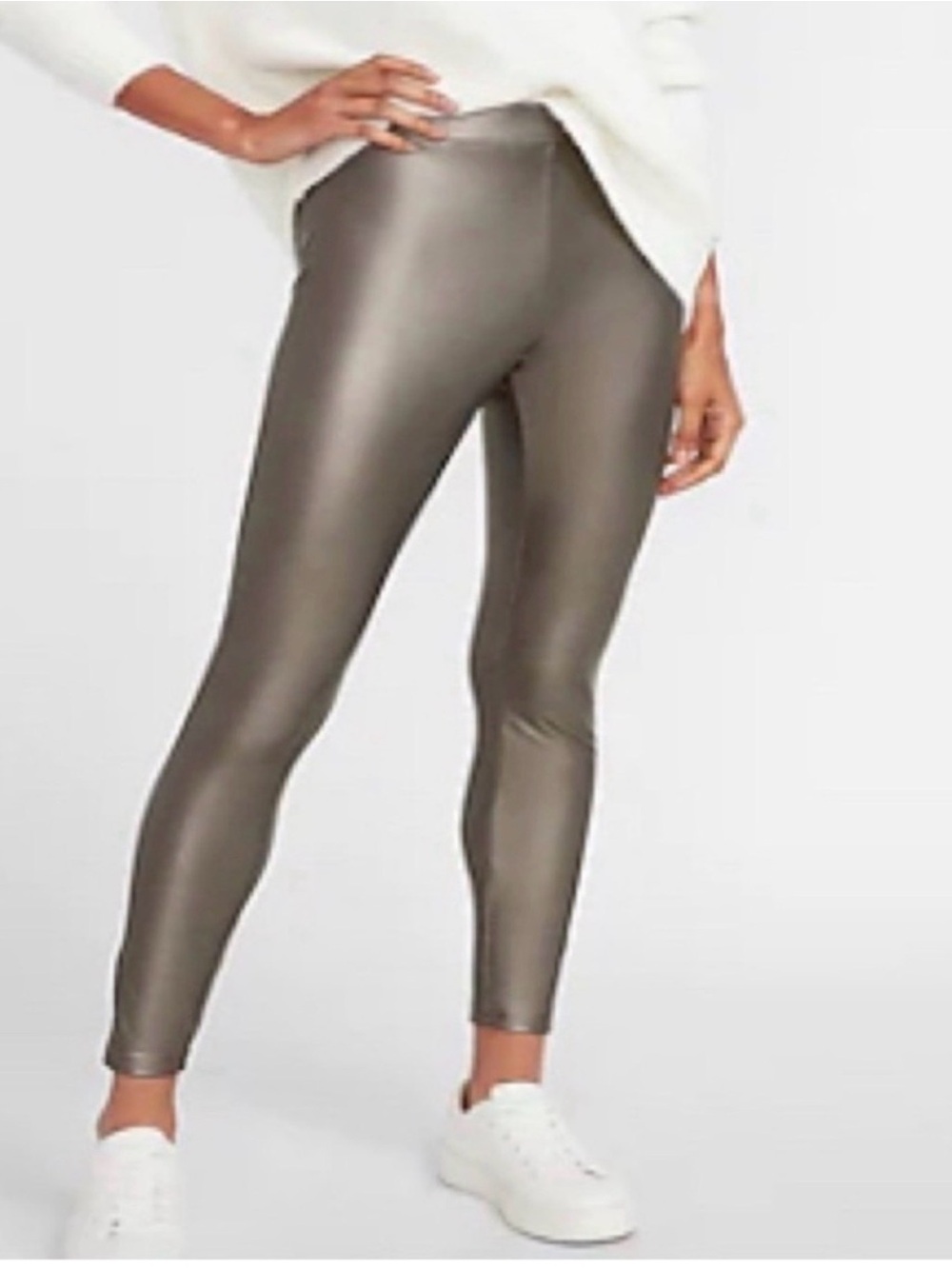 Metallic pewter High-Rise Faux Leather Leggings